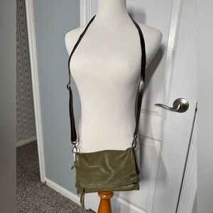 Italian Leather Olive Green Leather Crossbody Bag from Rome, Italy